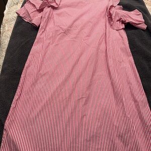 J. McLaughlin Red and White Striped cold shoulder dress